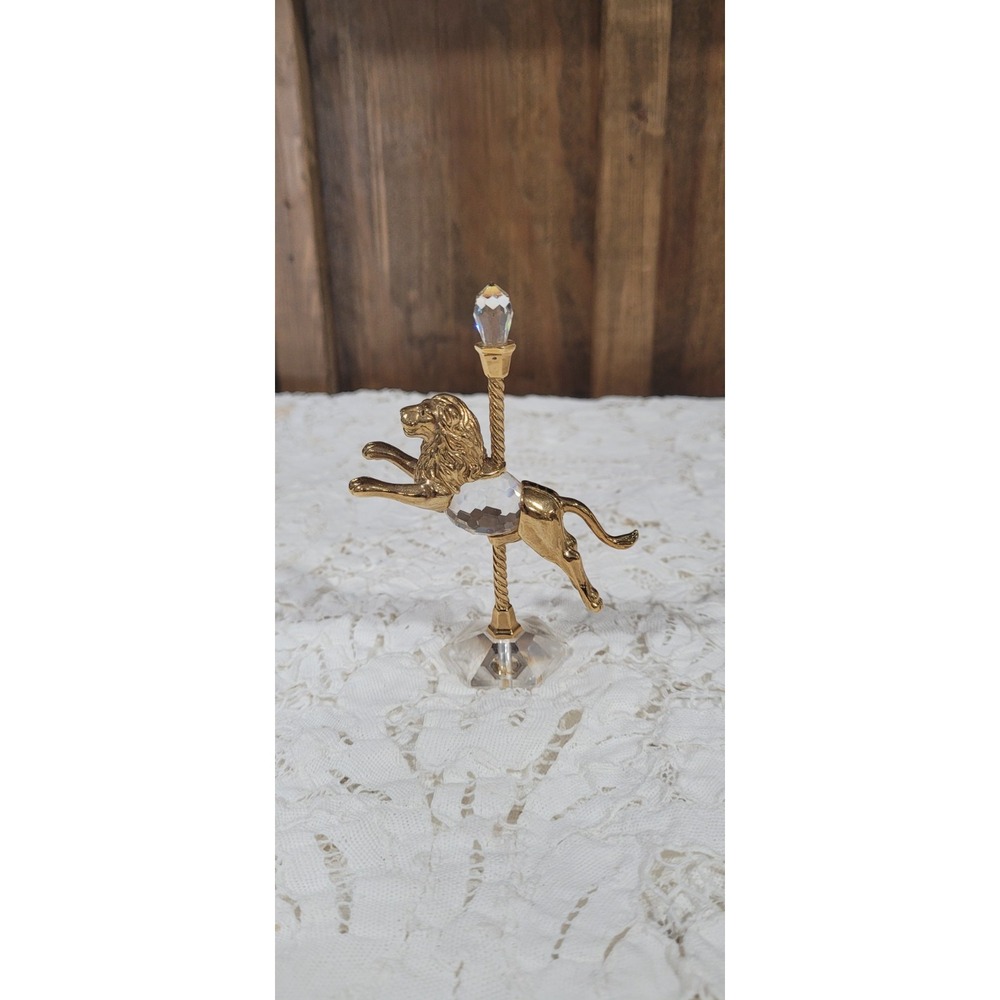 Swarovski Crystal Carousel Gold Plated Brass Miniature Lion Figurine !!!